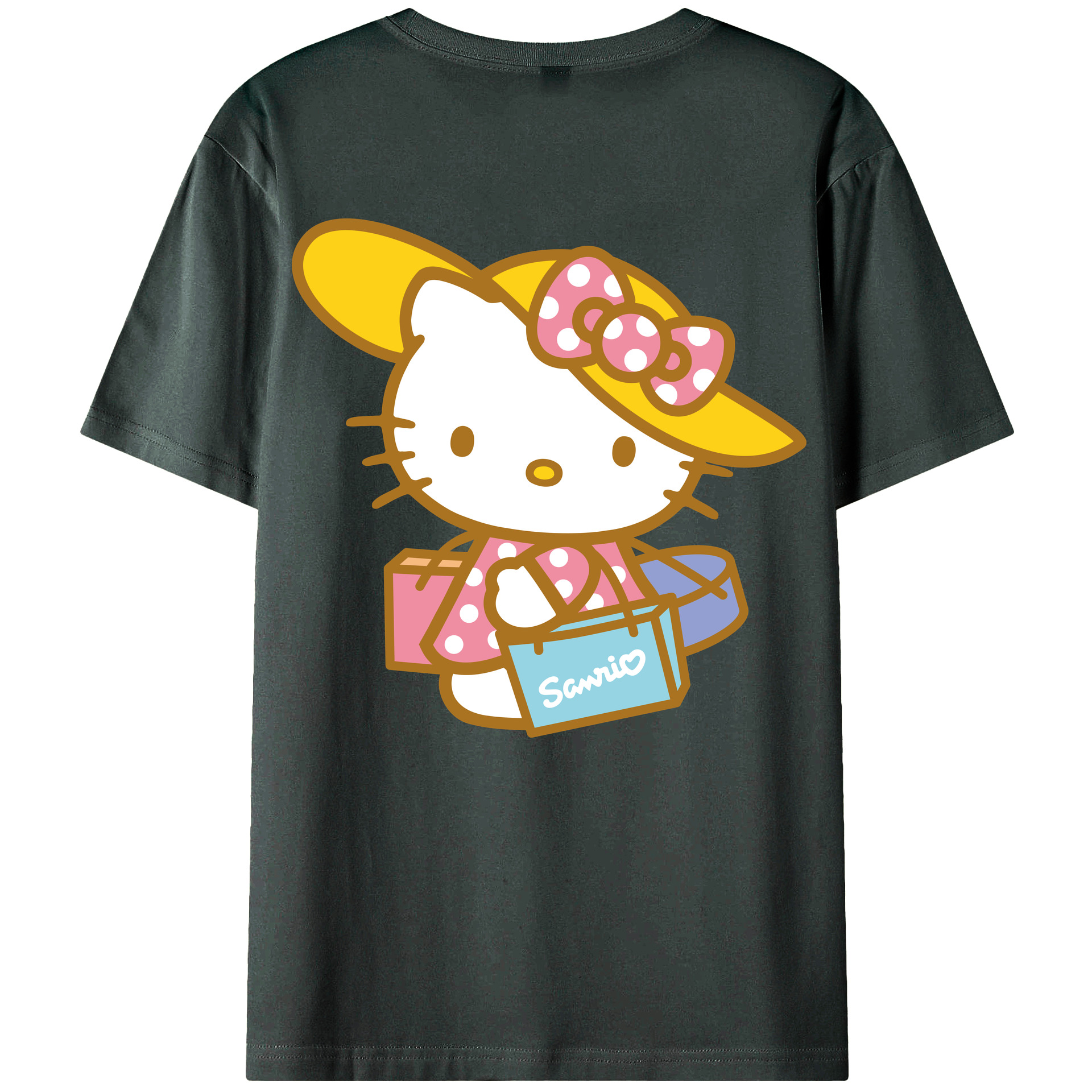 （画像用） Hello Kitty ハローキティ 綿100％ メンズ半袖Tシャツ（バックプリント） 通気性